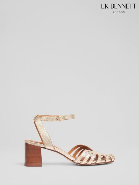 LK Bennett Metallic Aspen Pale Leather Heeled Plaited Front Dorsay Sandals (F74883) | € 357