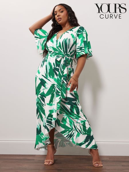 Yours Curve Ivory Botanical London Ruffle Wrap Dress (F75110) | € 83