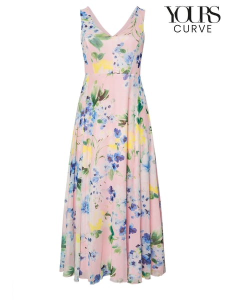 Yours Curve Pink London Floral Mesh Sleeveless Maxi Dress (F75141) | € 104