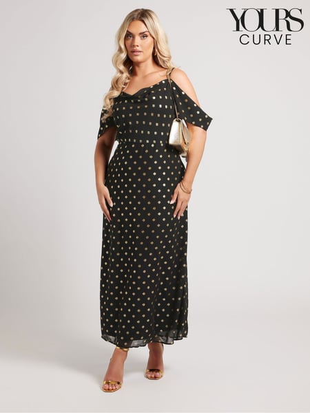 Yours Curve Black London Foil Cold Shoulder Dress (F75153) | € 83