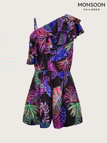 Monsoon Black Tropical Print One Shoulder Playsuit (F75284) | € 39 - € 42