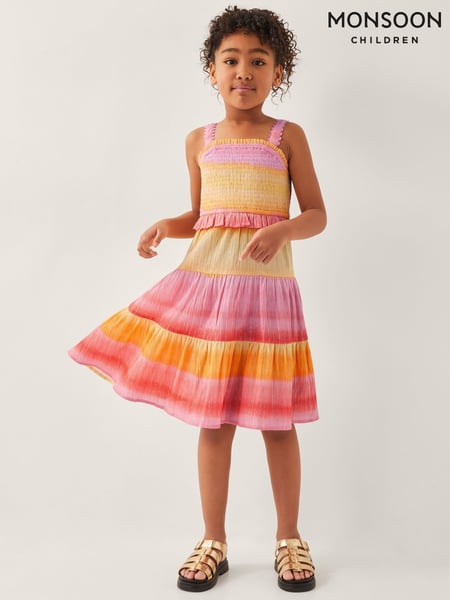 Monsoon Pink Ombré Sleeveless 100% Cotton Tiered Dress (F75297) | € 47 - € 55