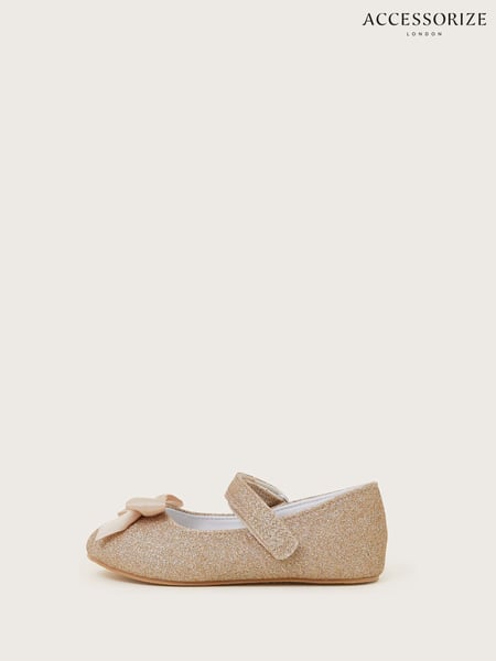 Monsoon Gold Baby Glitter Bow Walkers Shoes (F75374) | € 34