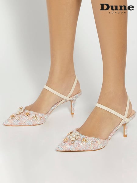 Dune London Pink Diana Flower Boucle Open Court Heels (F75473) | € 154