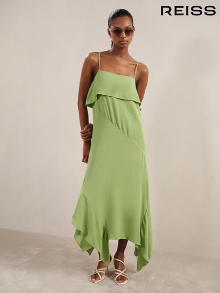 Reiss Green Alba Ruffle-Detail Midi Dress (F75736) | € 309