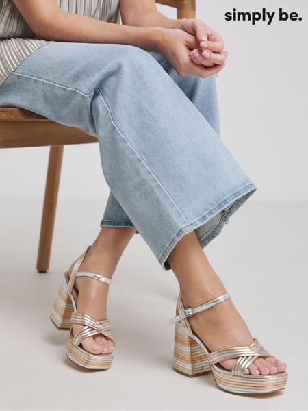 Simply Be Gold Extra Wide Fit Wide Fit Multi Strap Platform Heels (F75909) | € 75