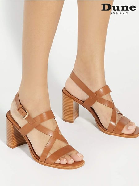 Dune London Brown Juneo Cross Strap High Block Heel Sandals (F75976) | € 154