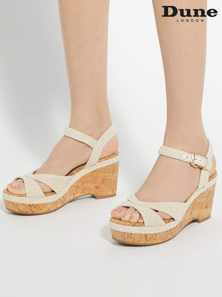 Dune London Cream Wide Fit Kelulu Cork Cross Wrap Wedge Sandals (F75988) | € 139