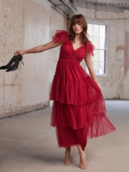 Mint Velvet Red Tulle Ruffle Maxi Dress (F76391) | € 357