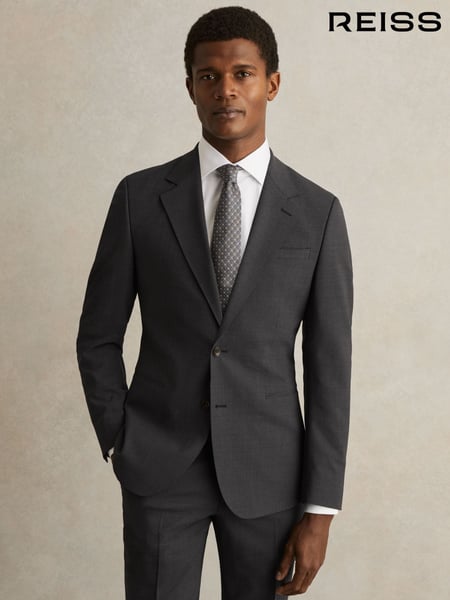Reiss Grey Promise Wool-Blend Single-Breasted Suit Blazer Slim-Fit (F77527) | € 418