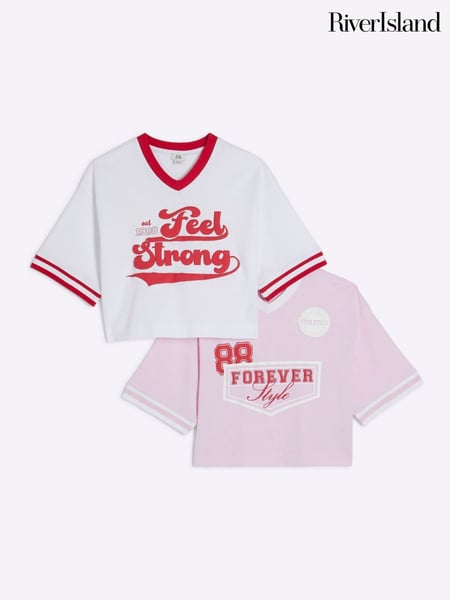 River Island Red Girls Red Crop 100% Cotton T-Shirts 2 Pack (F78040) | € 25