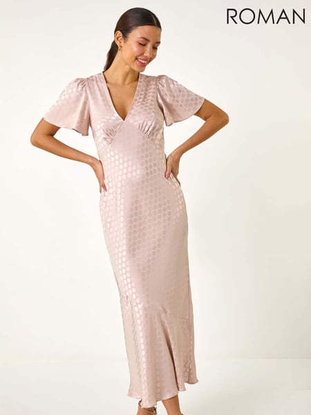 Roman Natural Satin Spot Print Midi Dress (F78426) | € 101