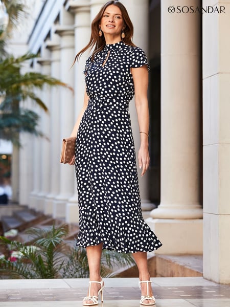 Sosandar Blue Spot Print Fit & Flare Dress (F78476) | € 117