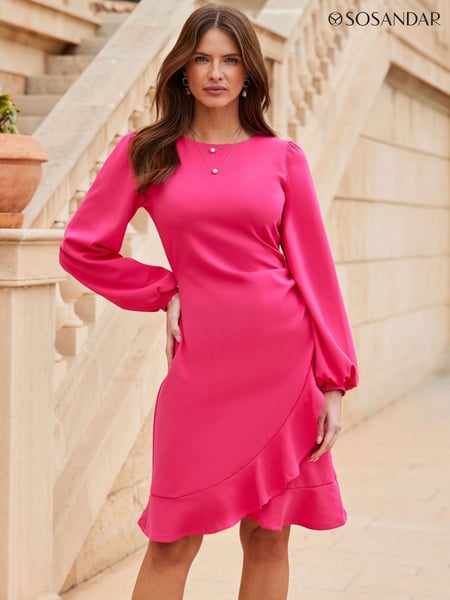 Sosandar Pink Ruffle Hem Fit & Flare Dress (F78490) | € 117