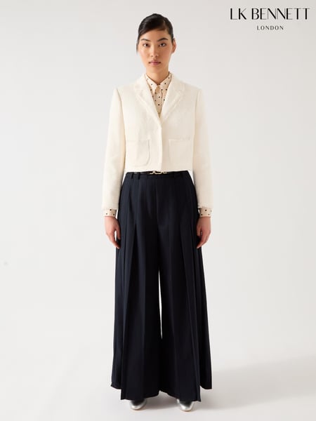 LK Bennett Cream Carla Cotton Blend Cropped Collar And Revere Fray Detail Jacket (F79082) | € 466