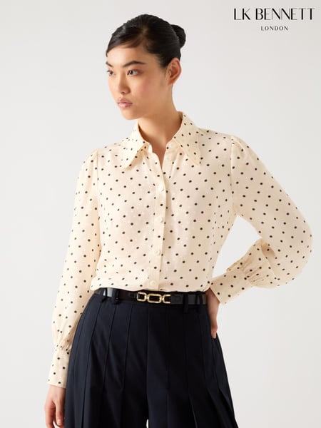 LK Bennett Cream Sonya Italian Straw Multi Silk Ikat Floral Silk Button Through Shirt (F79086) | € 388
