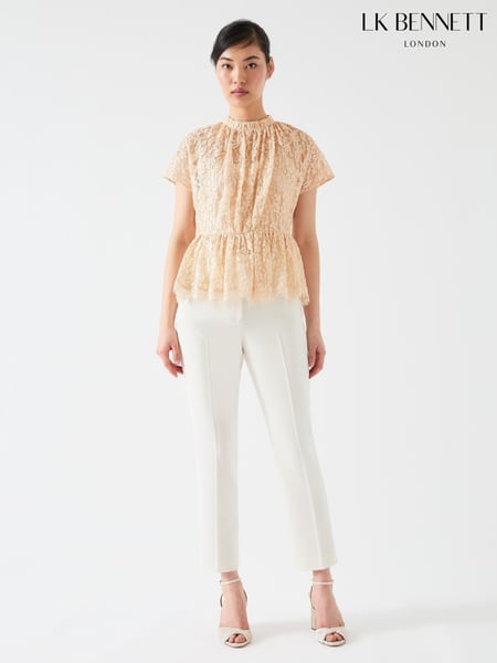 LK Bennett Gold Cecily Cotton Blend Lace Waisted Top (F79088) | € 388