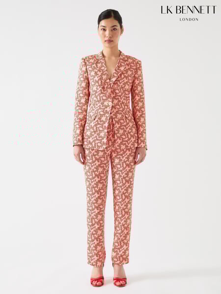 LK Bennett Pink Rebecca Italian Straw Multi Viscose Blossom Print Soft Tailored Jacket (F79092) | € 466