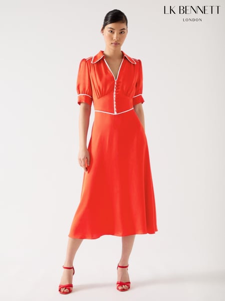 LK Bennett Red Lou Aurora Viscose Contrast Trim Satin Crepe Dress (F79094) | € 466