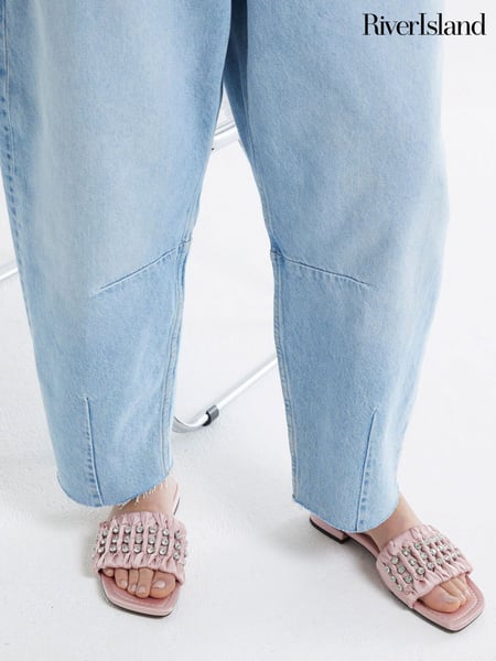 River Island Pink Embellished Ruched Sandals (F79106) | € 78