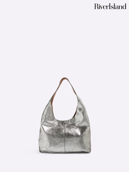 River Island Silver Metallic Leather Slouch Tote Bag (F79108) | € 75