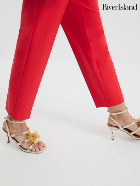 River Island Gold Floral Trim Heeled Strappy Sandals (F79109) | € 69