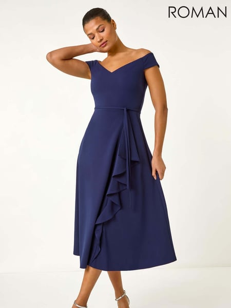 Roman Blue Bardot Ruffle Wrap Dress (F79278) | € 101