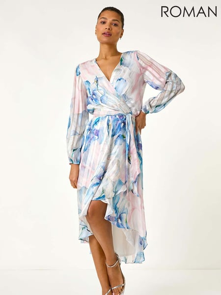 Roman Blue Ruffle Midi Wrap Dress (F79309) | € 109