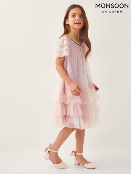 Monsoon Pink Alexandria Sequin Ruffle Tulle Swing Dress (F79887) | € 59 - € 66