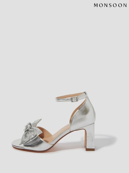 Monsoon Silver Taya Metallic Bow Heeled Sandals (F83241) | € 108