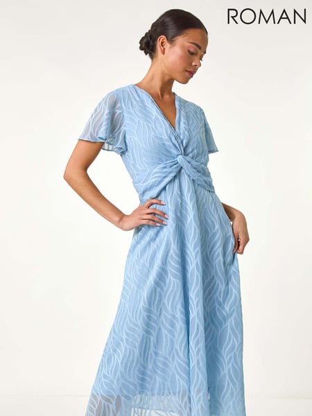 Roman Blue Petite Front Twist Jacquard Dress (F83655) | € 101