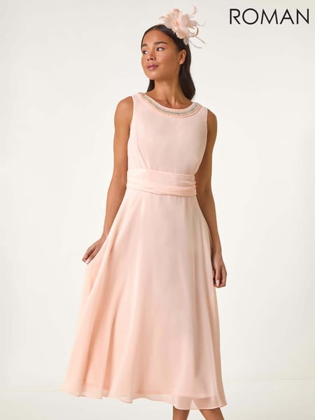 Roman Pink Petite Trim Detail Ruched Midi Dress (F83656) | € 106