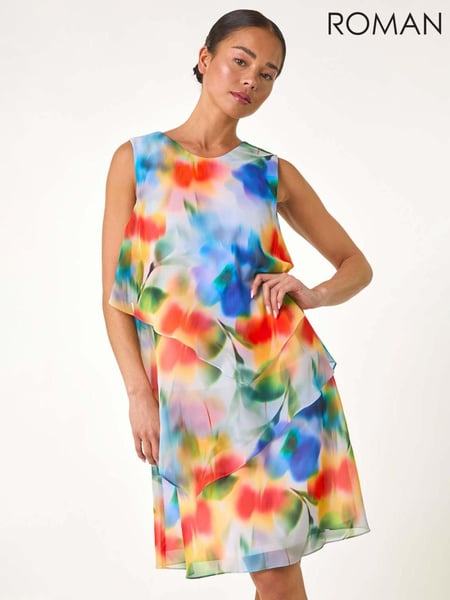 Roman Blue Petite Abstract Layered Tier Dress (F83671) | € 94