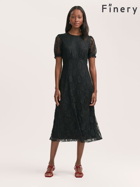 Finery Black Mela Black Chiffon Midi Tea Dress (F84278) | € 92