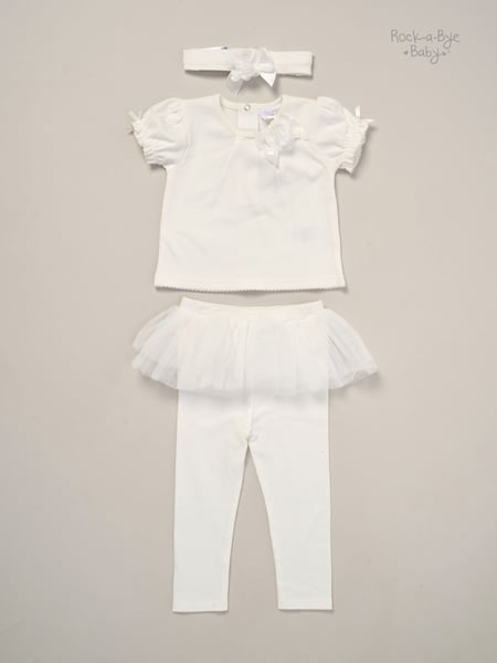 Rock-A-Bye Baby Boutique Rose Ribbon Detail White Top And Leggings Set (F85683) | € 34