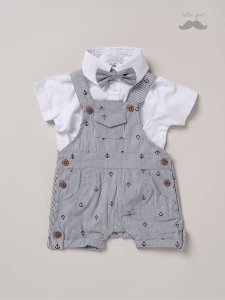 Little Gent Blue 100% Cotton Bodysuit Shirt Dungarees and Bowtie Outfit Set (F85809) | € 41