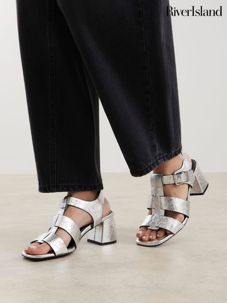 River Island Silver Fisherman Block Heel Sandals (F86777) | € 56