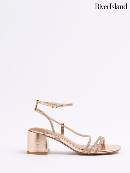 River Island Gold Strappy Block Heel Sandals (F86792) | € 56