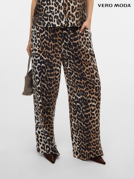 VERO MODA Brown Wide leg Leopard Print Trousers (F86965) | € 53