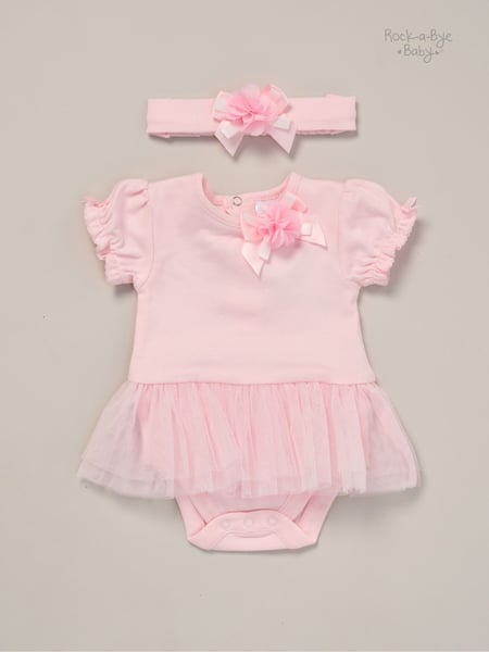 Rock-A-Bye Baby Boutique Rose Ribbon Detail Bodysuit and Headband Outfit Set (F87316) | € 28