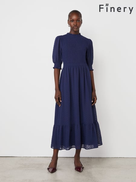 Finery Blue Amelia Dobby Georgette Midi Tea Dress (F87432) | € 92