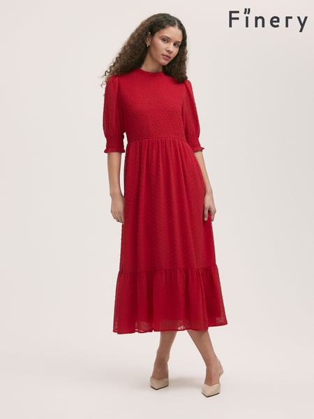 Finery Red Amelia Dobby Georgette Midi Tea Dress (F87448) | € 92
