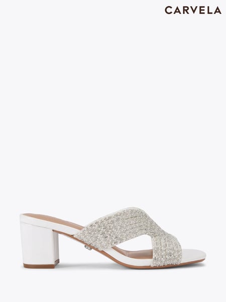 Carvela Paparazzi Pearl Block Low White Sandals (F88313) | € 217