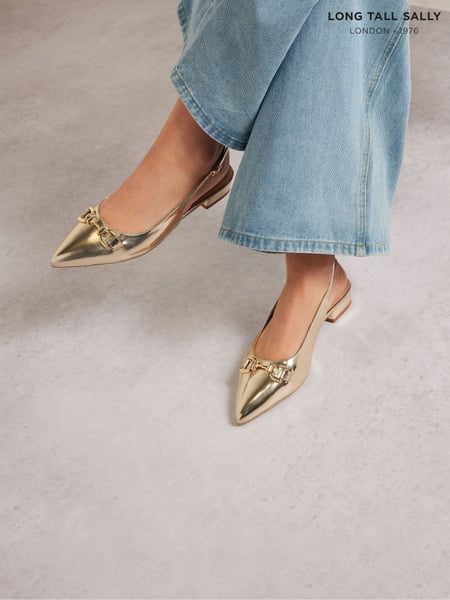 Long Tall Sally Gold Metal Trim Sling Back Shoes (F88421) | € 73