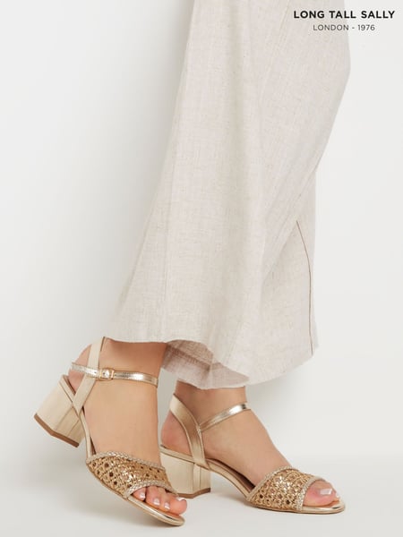 Long Tall Sally Gold Woven Block Heel Sandals (F88645) | € 78