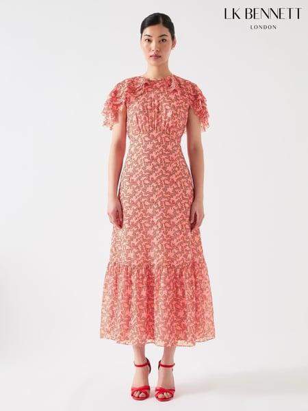 LK Bennett Pink Billie Multi Silk Blend Blossom Print Dress With Silk Metal Base (F89042) | € 778
