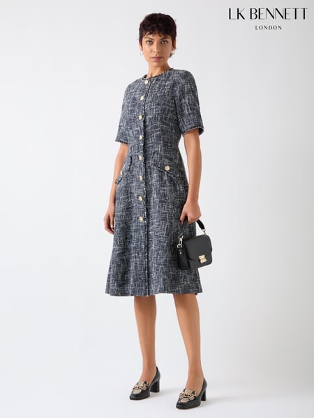 LK Bennett Blue Suzie Cotton Blend Tweed Button Through Dress (F89044) | € 544