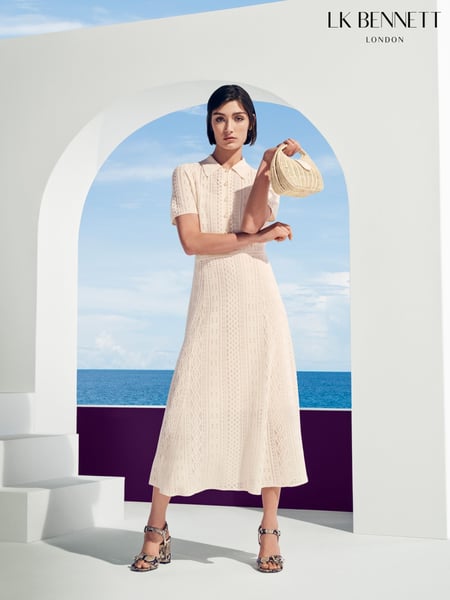 LK Bennett Pink Dean Viscose Blend Lace Knit Dress (F89049) | € 388