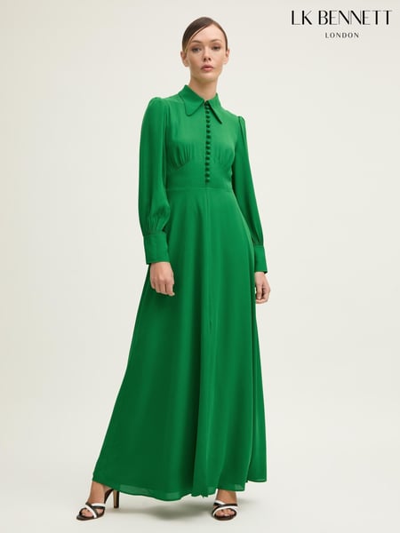 LK Bennett Green Harley Jelly Bean Crepe Maxi Dress With Button Front (F89052) | € 622
