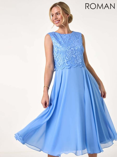 Roman Blue Petite Lace Overlay Midi Dress (F89105) | € 109